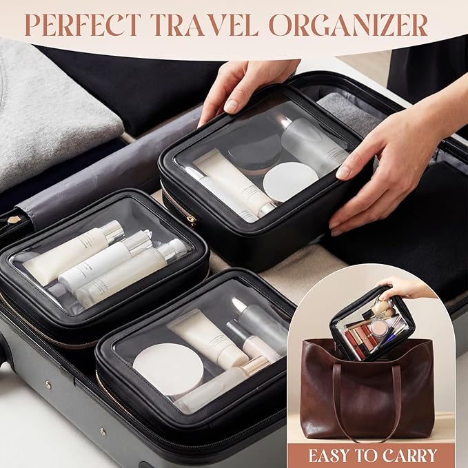 Hsei 6 Pcs Clear Makeup Bags with Color Edged TSA Approved Travel Toiletry Bags with Zipper Clear Cosmetic Bag Diaper Bag for Car Storage Organizer Wedding Essentials for Women Gift(Black)