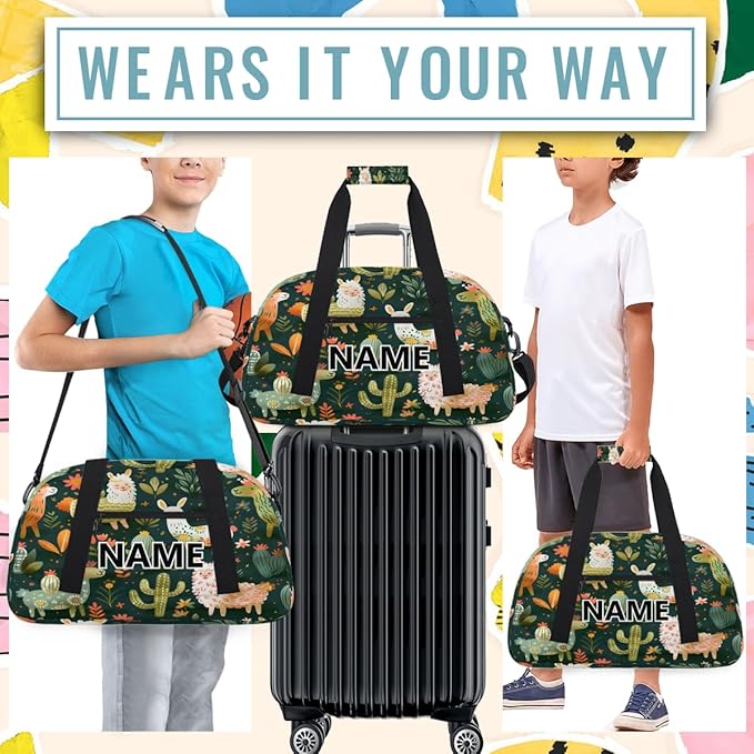 Llama Alpaca Mini Gym Bag 18 inch for Women Men Waterproof Custom Tropical Plant Cactus Travel Duffel Bag Carry On Overnight Tote Nurse Bag for Work Fitness Hiking