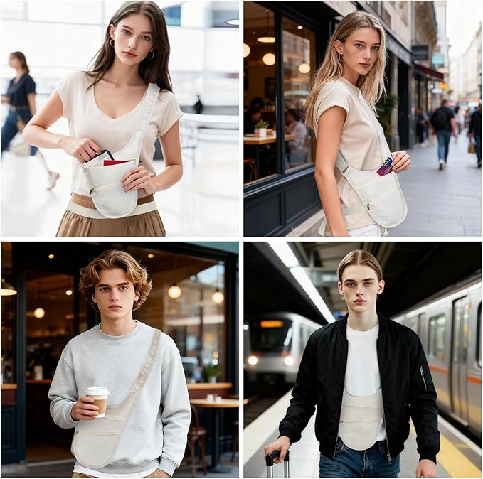 Crossbody Bag for Men Women Anti-Theft Money Belt for Travel Hidden Slim Passport Holder Mini Sling Bag Chest Belt Under Clothes to Protect Cash, Credit Cards, Phone