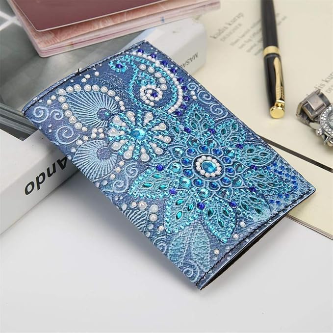Passport Holder Cover 5D Diamond Painting Leather, DIY Crystal Rhinestone Painting Travel Passport Protective for Boarding Pass, ID Card, Driver's License-20X14CM (C)