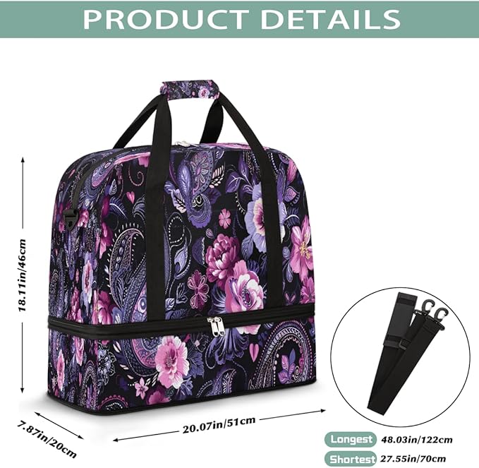 Pink Paisley Abstract Psychedelic Large Weekender Bag with Shoe Compartment Travel Duffel Bags for Women Carry On Hospital Overnight Bag Foldable Personal Item Travel Bags Tote Gym Sports Airplanes