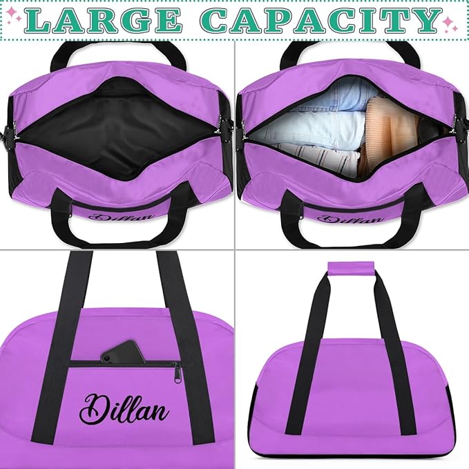 Custom Name Gym Duffel for Kids,Personalized Sports Bag Lightweight Gym Bags for Boys & Girls,Fitness Travel Weekender for Travel, Workout Magenta