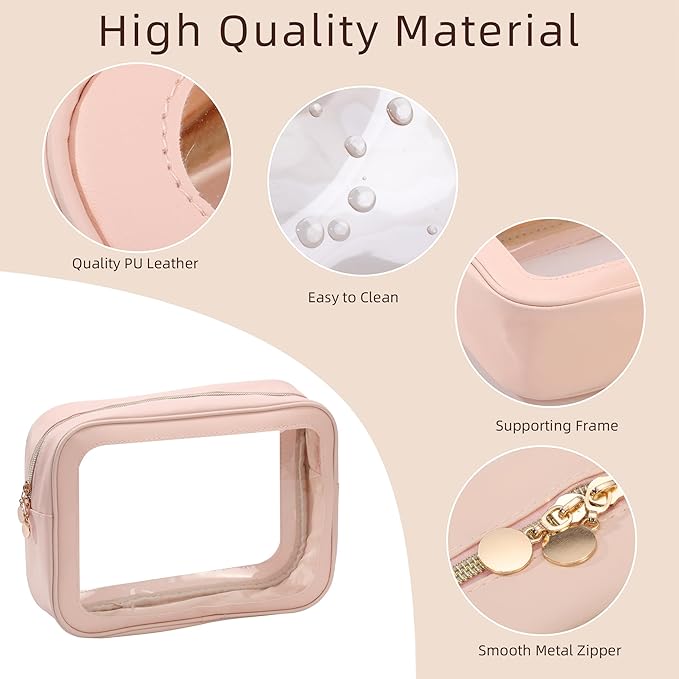 2PCS Diaper Bag Organizer Pouch Set，Clear Organizer Bags,TSA Approved Toiletry Bag,Clear Waterproof Cosmetic Bags with Zipper,Purse Organizer Pouches,Travel Organizer Bags for Woman and Kids,Pink M+L
