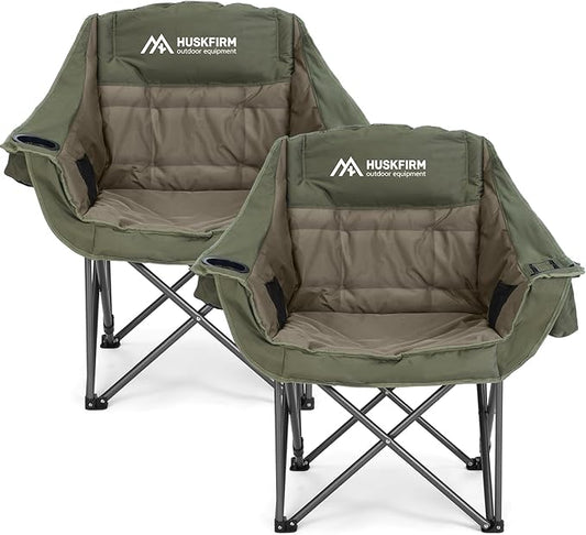 2 Pack Camping Chairs Oversized Padded Camping Chair Heavy-Duty Foldable Camping Chairs with Cup Holder and Cooler Bag Portable Lawn Chair for Sports Outdoors-Support 450LBS,Green