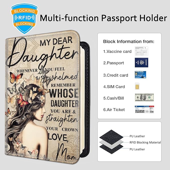 Passport Holder Women Wallet with Luggage Tag, Leather Passport Cover with RFID Blocking, Travel Accessories Multi Card Slot Passport Case for Men，Butterfly Girl
