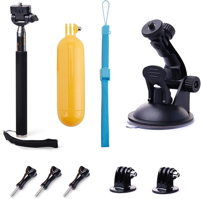 Action Camera Accessories Kit Compatible with Gopro Hero 13 12 11 10 9 8/AKASO EK7000/Brave 4/Brave 7 LE/DJI Osmo Action 5 pro/ODDV/Xilecam, Selfie Stick Suction Cup Mount Floating Handle Grip