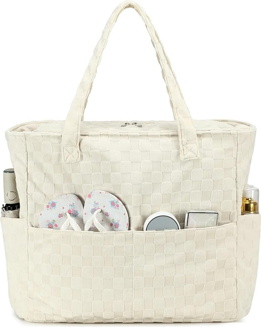 LEDAOU Large Beach Bag Women Waterproof Sandproof Zipper Beach Tote Pool Bag for Swim Gym Grocery Travel with Wet Pocket | Waterproof, Sandproof, Zipper, Pool, Gym, Grocery