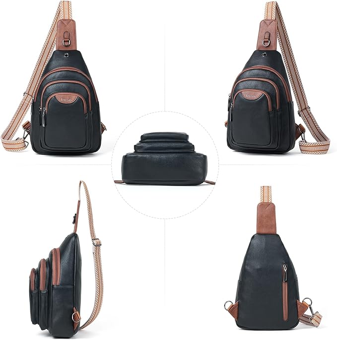 10L Crossbody Sling Bag for Women Men Anti Theft Cross Body Fanny Pack Belt Bag Purse Gifts for Women Faux Leather, Black Brown