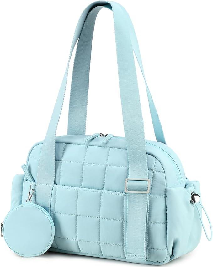 CAMTOP Mini Gym Bag for Women, Small Gym Tote Bag Puffy Quilted Sports Duffel Bag with Wet Compartment and Coin Purse Duffel Bags Dance Yoga Workout Bag for Gifts (Blue, Mini-12.6")