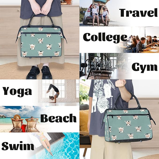 Cute Cartoon Light Blue Cow Travel Duffel Bag, Waterproof Sports Gym Duffle Bag, Large Capacity Weekender Carry On Overnight Bags for Women Men