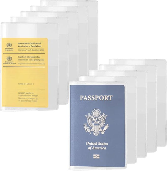 Clear Passport Cover, Waterproof Passport Protector Case, Vinyl Transparent Travel Boarding Pass Sleeve and ID Cards Holder Organizer, 10 Pack