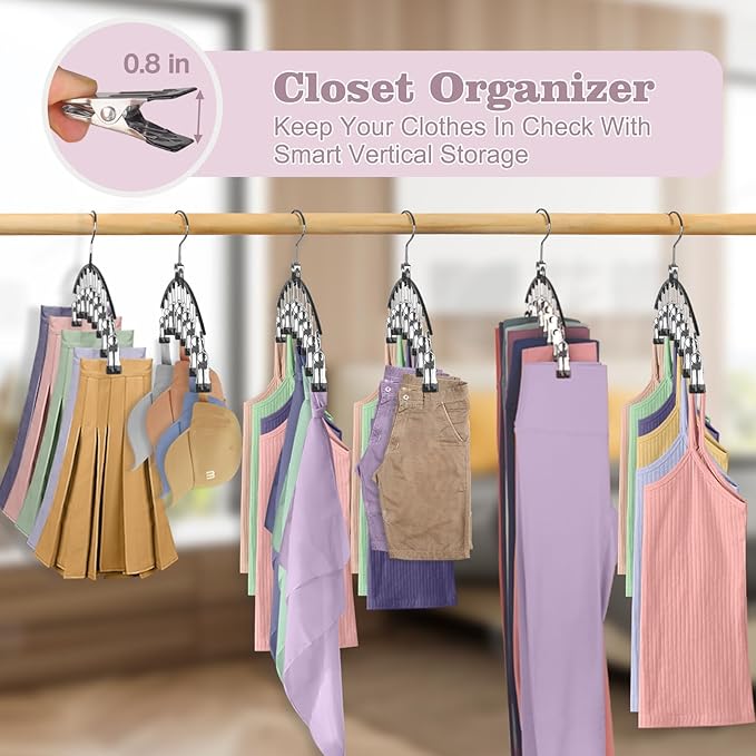 Legging Organizer for Closet 360° Swivel, Metal Yoga Pants Hanger 2 Pack w/10 Clips Holds 20 Leggings, Space Saving Hanger Closet Organizers and Storage, Pants Hangers for Pants, Skirts, Hats (Black)