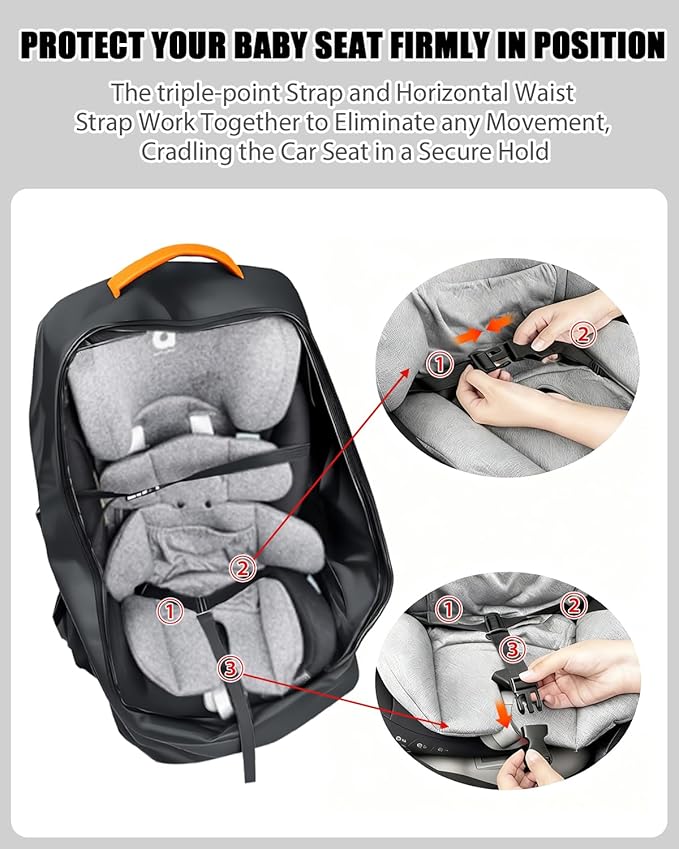 Padded Car Seat Travel Bag for Airplane, Heavy-Duty & Waterproof Car Seat Backpack for Air Travel, Fits Most Baby Car Seats, Boosters & Carriers with Airtag Compatible - Black