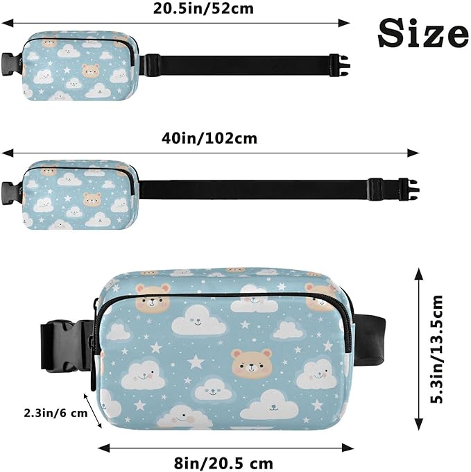 Cute Bear Clouds Stars Fanny Pack for Women Men Water Resistant Fashion Waist Packs with Adjustable Strap Belt Bag for Travel Workout Jogging Hiking 21219789