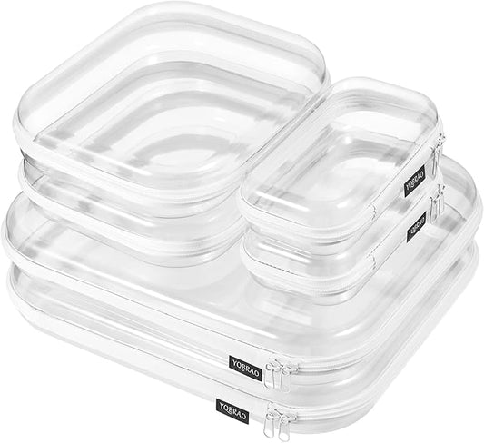 6 Pack Clear Hard Shell Zipper Case (2 Small, 2 Medium, 2 Large), See-Through Hard Plastic Organizer Pouches with Zipper for Travel, Toiletries, Makeup, Electronics & Pencils - Crush-Resistant Storage