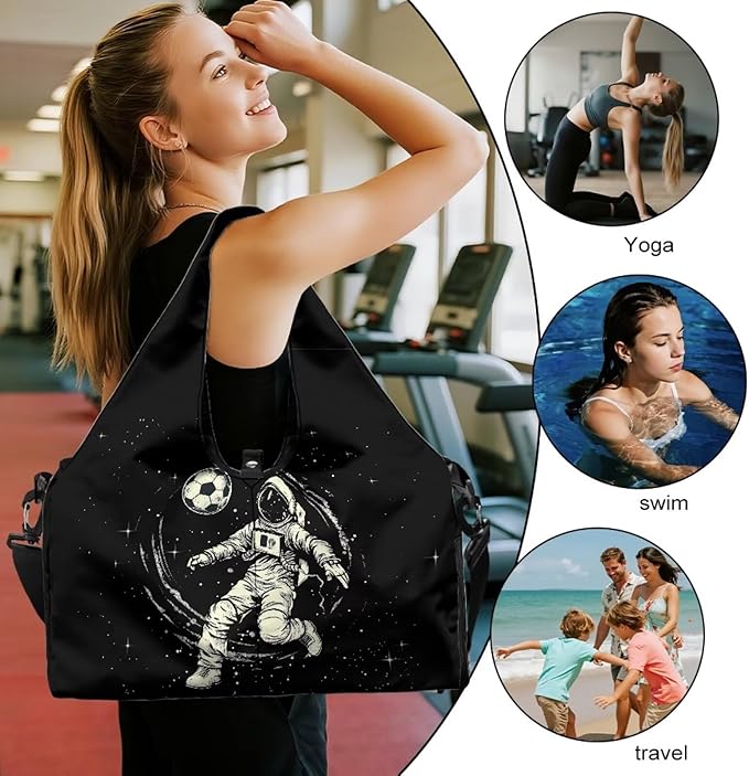 Mens Gym Bag Astronaut Workout Bag with Shoe Compartment, Wet Pocket, Travel Duffel Bags with Mat Carrier, Waterproof Overnight Bag Carry On Weekender