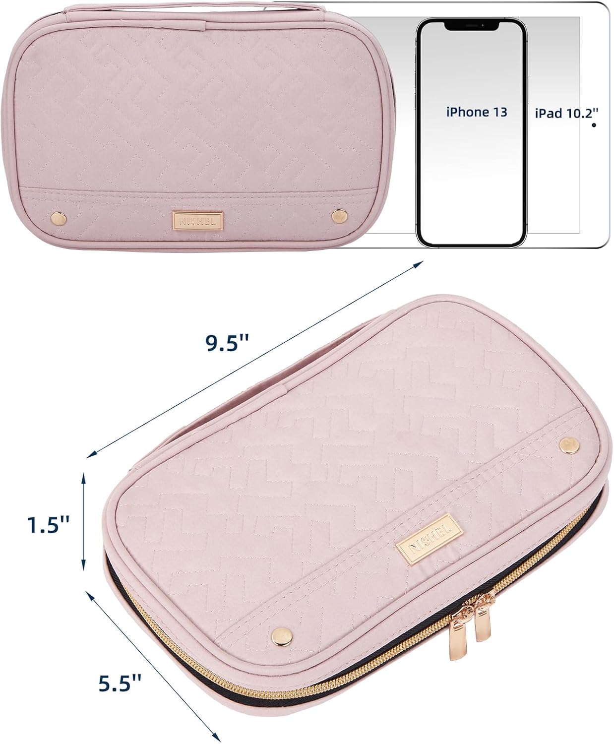 NISHEL Travel Jewelry Case, Holiday Organizer for Necklaces, Earrings, Rings, Bracelets, Watch, Pink