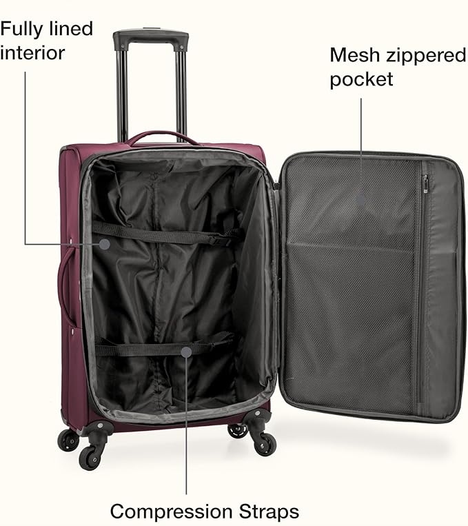 U.S. Traveler Anzio Softside Expandable Luggage with Spinner Wheels, Burgundy, 30-Inch Large