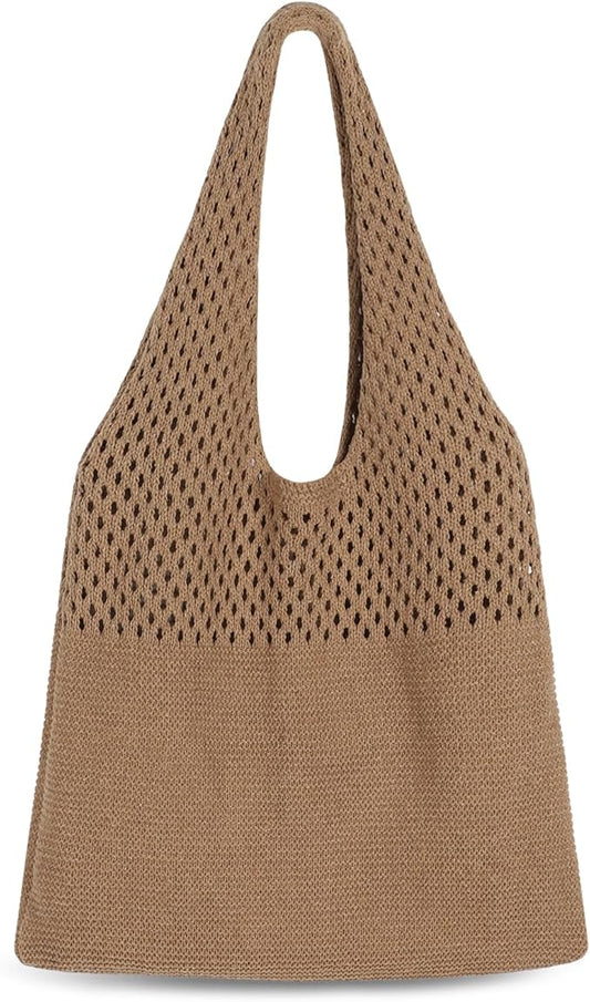 Sightor Crochet Tote Bag, Mesh Beach Bag Knit Summer Hobo Bag Vacation Boho Tote Bag for Women