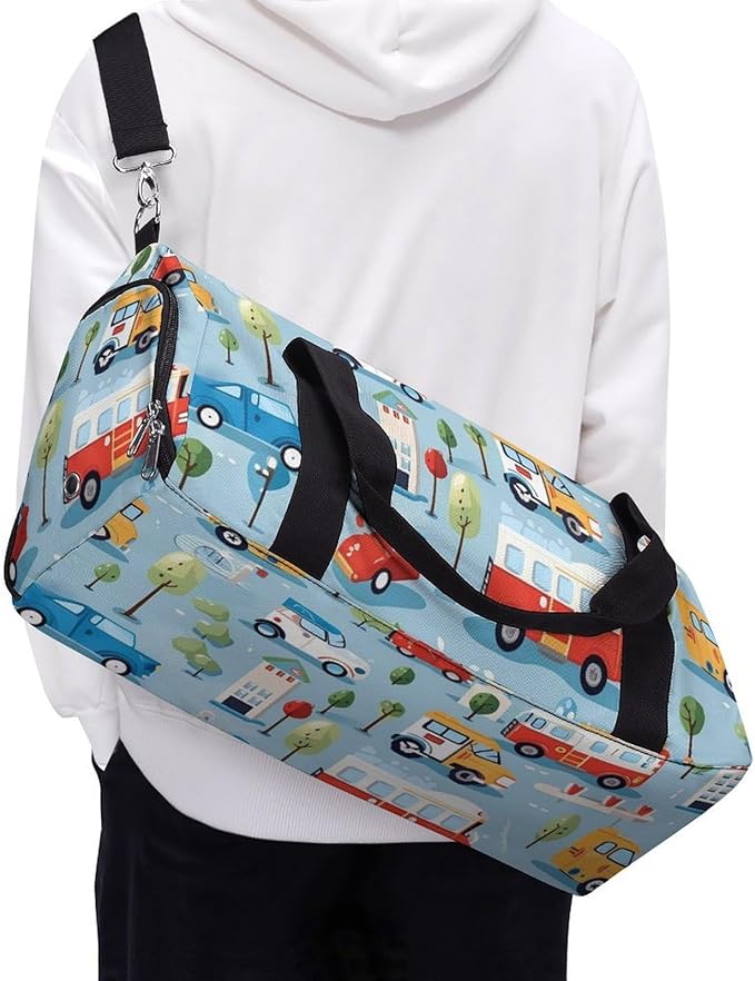 Rescue Vehicles Cartoon Sport Gym Bag for Men Women Cute Travel Duffel Bag with Wet Pocket Shoes Compartment Carry on Pack for Workout Overnight Weekend Trip
