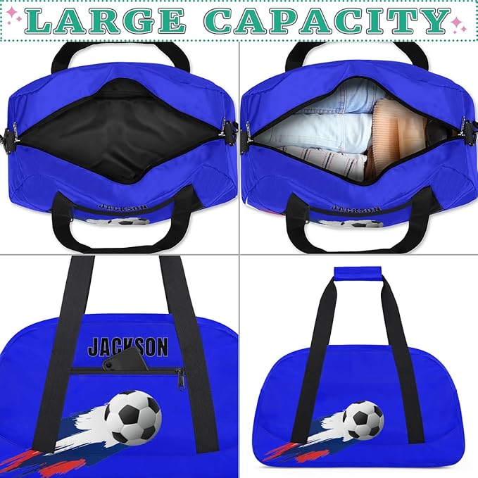 Custom Soccer Gym Duffel for Kids Boys,Personalized Duffel Bag Overnight Bags for Travel Weekender Practice Basketball