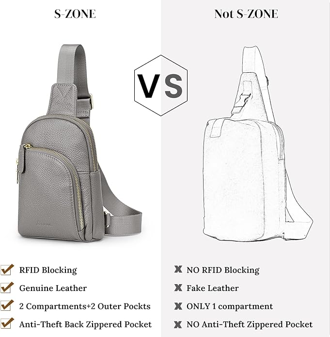 S-ZONE Genuine Leather RFID Blocking Small Sling Bag Women Crossbody Fanny Packs