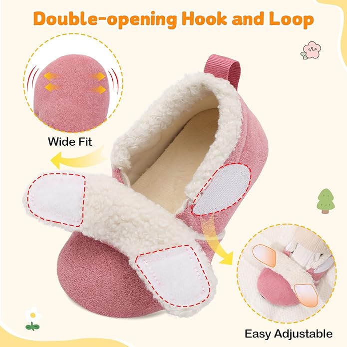 JOINFREE Toddler Slippers Boys Girls Adjustable House Shoes Barefoot Sock Shoes with Rubber Sole Baby Comfort Warm Indoor Outdoor Walking Shoe