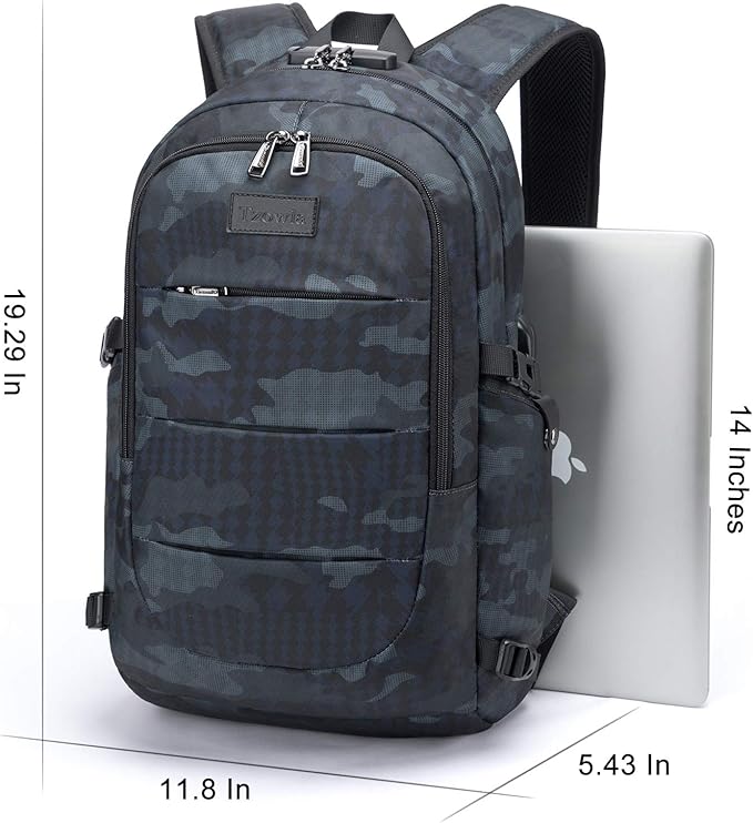 Tzowla Travel Laptop Backpack Water Resistant Anti-Theft Bag with Giant Tumbler Holder Pocket and Lock 15.6 Inch Computer Business Backpacks for Women Men Work College Gift,Casual Daypack(BlueCamo)