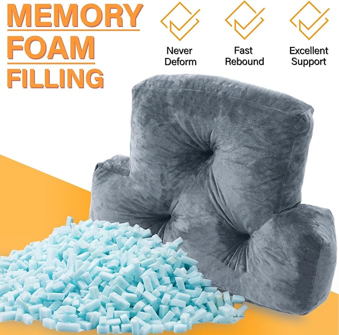 Back Pillow for Chair, Memory Foam Lumbar Pillow for Back Support, Back Rest Cushion for Office, Sofa, Couch Sitting, Recliner, Bed and Lower Back Pain (Grey)