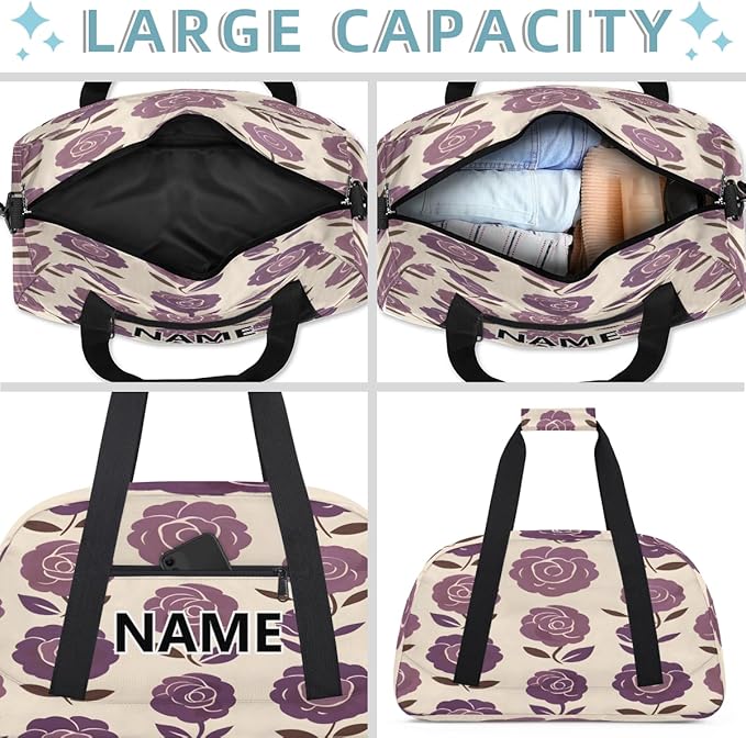 Retro Flower Mini Gym Bag 18 inch for Women Men Waterproof Custom Rose Floral Travel Duffel Bag Carry On Overnight Tote Nurse Bag for Work Fitness Hiking