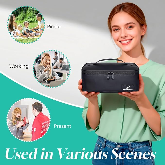 NOL Natural Organic Lifestyle Insulated Lunch Bag for Adults – Compact Cooler Lunch Box with Food-Grade Lining, Waterproof Lunch Bag for Work, Travel | Portable Thermal Meal Tote with Handle, Black