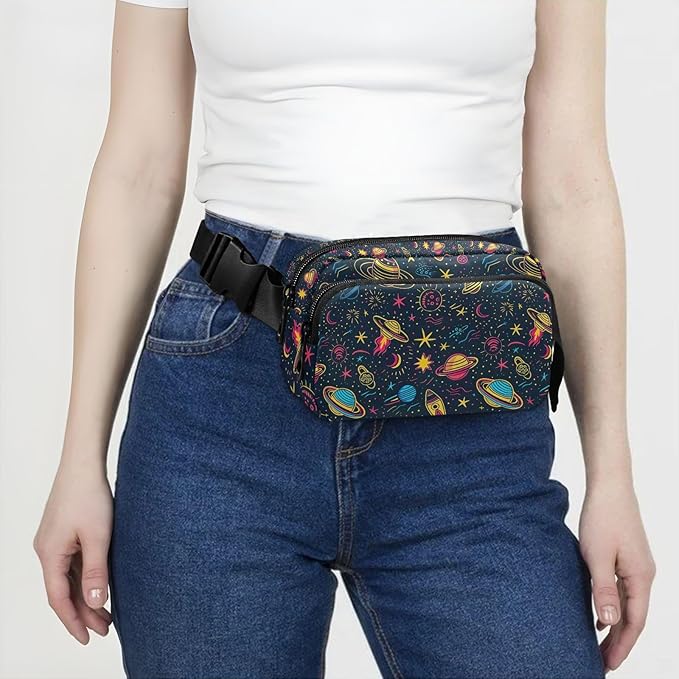 Cute Space Planet Fanny Pack for Women Men Water Resistant Fashion Waist Packs with Adjustable Strap Belt Bag for Travel Workout Jogging Hiking 21220128