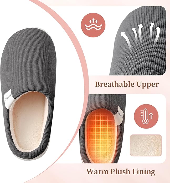 HUXMEYSON Slippers for Women, Womens Slippers Indoor Outdoor with Memory Foam, Cozy & Warm House Slippers for Woman with Anti-Slip Rubber Sole