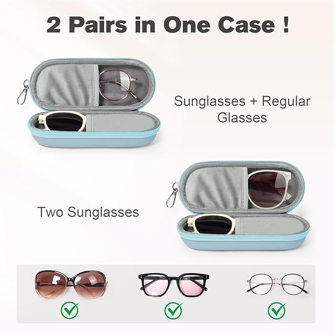 Double Eyeglasses Case, Dual Glasses Sunglasses Organizer with Zipper Closure, Eyewear Storage Box for Men Women Travel