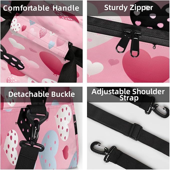 Pink Heart Balloon Print Sports Duffel Bags, Water-Resistant Gym Duffle Bag for Men Women, Lightweight Weekender Overnight Bag for Fitness, Workout, Travel