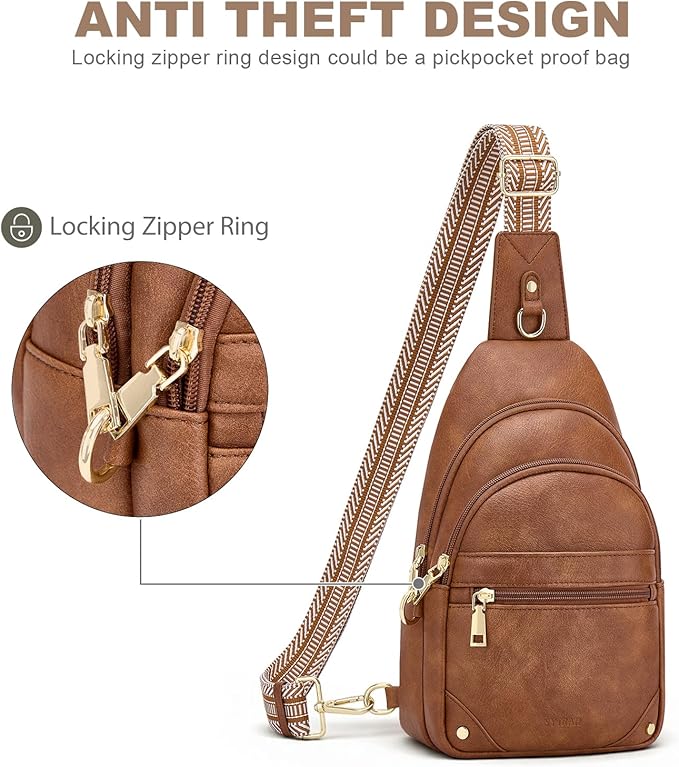 Anti Theft Crossbody Bags for Women, RFID Sling Bag Travel Purse, RFID Cross Body Purses Chest Bag for Travel Brown