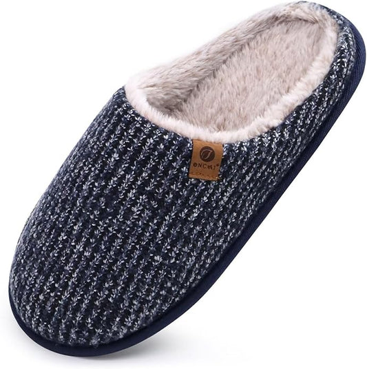 ONCAI Men's House Slippers Memory Foam Slip-On Warm Cozy Scuff Home Bedroom Shoes with Indoor/Outdoor Rubber Soles US Size 7-15