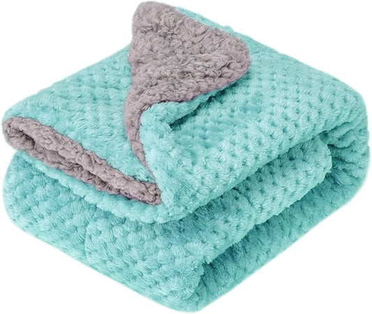 Fuzzy Sherpa Reversible Blanket for Baby, Soft Warm Cozy Coral Fleece Toddler, Infant or Newborn Reversible Blanket for Crib, Stroller, Travel, 30”×40”, Blue Bell