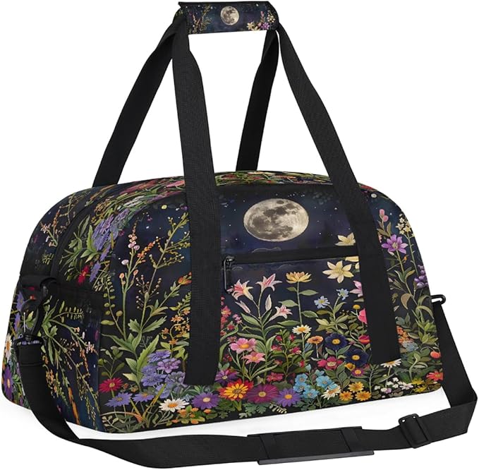 Travel Duffle Bag for travel duffle bag sports Girls Boys Kids Night View Moon Flowers Lightweight Overnight Sleepover Weekender Bags Small Dance Gym Sport Bag Teens Carry-On Size Workout Bag