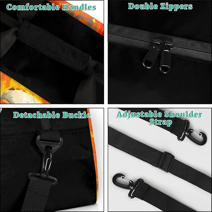Custom Gym Bag Black Orange Soccer Personalized Outdoor Sports, Travel Carry-On Luggage and Dance Practice Designed Specifically for Boys and Girls