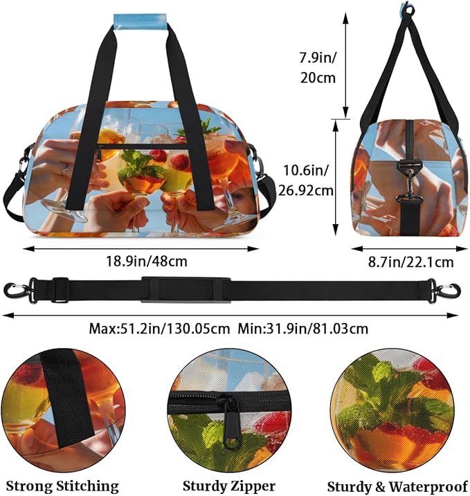 Cocktail Print Kids-Duffel-Bags Gymnastics Dance Bag Carry-On Overnight Travel Gym Lightweight Dance Sports Bags For Girls Boys Kids，