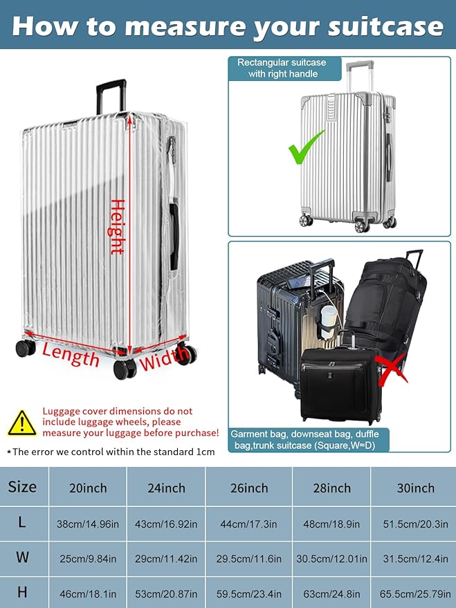 Yotako Upgraded Zippered Clear PVC Suitcase Cover, 30 Inch Luggage Covers for Wheeled Suitcase 30"