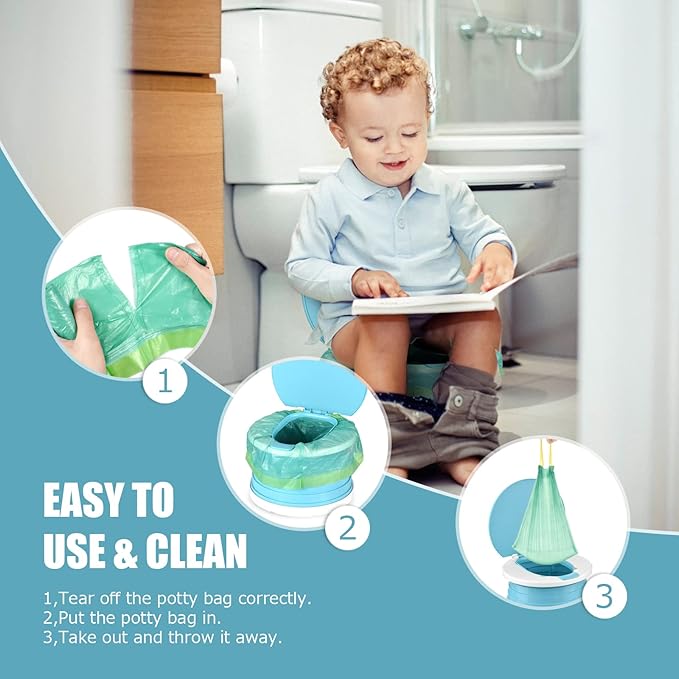 VISATOR Portable Travel Potty Chair Liners Bags Universal with Drawstring, 90 PCS (18 * 20INCH) (Green)