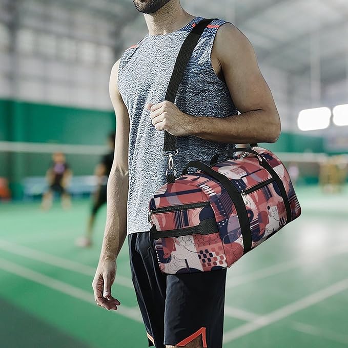 Soft Geometric Style Gym Bag Lightweight ，Travel Duffle Bag with Shoe Compartment，Gym Bag for Women for Overnight, Weekend, Yoga, Gym, Business Trips, Sport And Hospital.