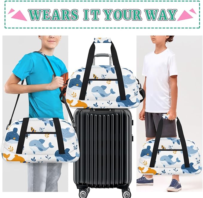 Ocean Dolphins Gym Travel Duffle Bag for Women & Men with Front Zipper Pocket for Sports, Overnight, Weekender, Carry On,Workout & Dance Bag,Dolphins Animals,18.9 * 8.7 * 10.6 in