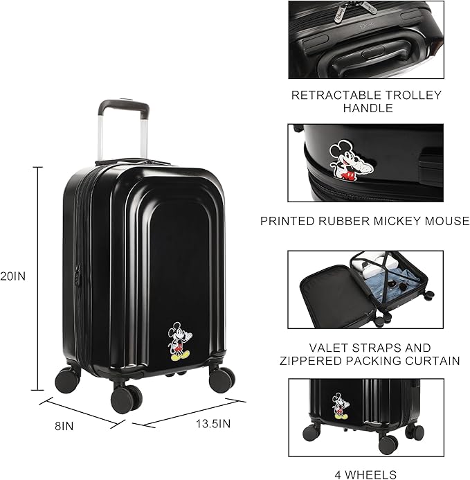 Bioworld Disney Mickey Mouse Peeking Mickey 20" 4-Wheel Roling Luggage