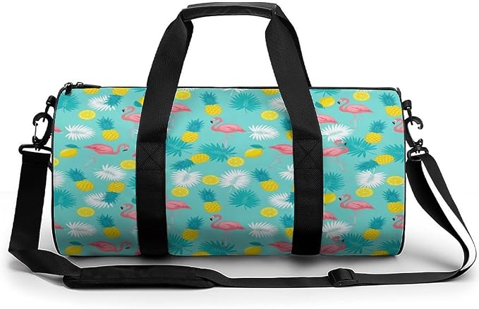 Travel Duffle Bag Pink Flamingo Pineapples And Exotic Leaves Carry On Weekender Bags Foldable Overnight Bag Workout Lightweight Bags