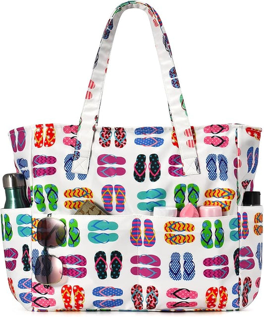oscaurt Beach Bags for Women Large Waterproof Sandproof Beach Tote Swim Pool Bag with Zipper for Travel Vacation Essentials