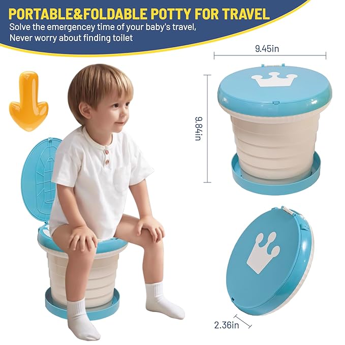 SunnySmile portable, foldable potty seat for toddler, Training Toilet Seat Emergency Toilet for Car, Camping, Outdoor, indoor (light blue, large)