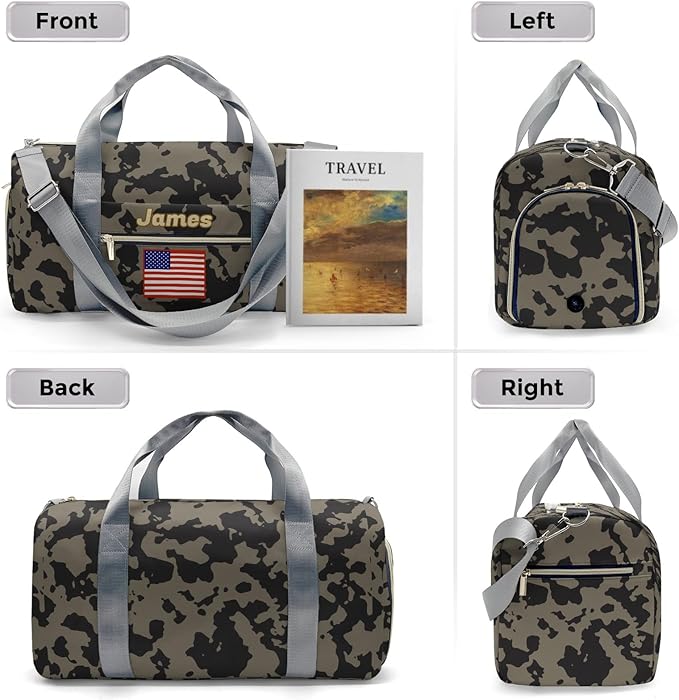 Personalized Tactical Gym Bag For Men，Custom Travel Duffel Bag with Name，Sports Workout Travel Bag with Shoes Compartment-Camouflage flag